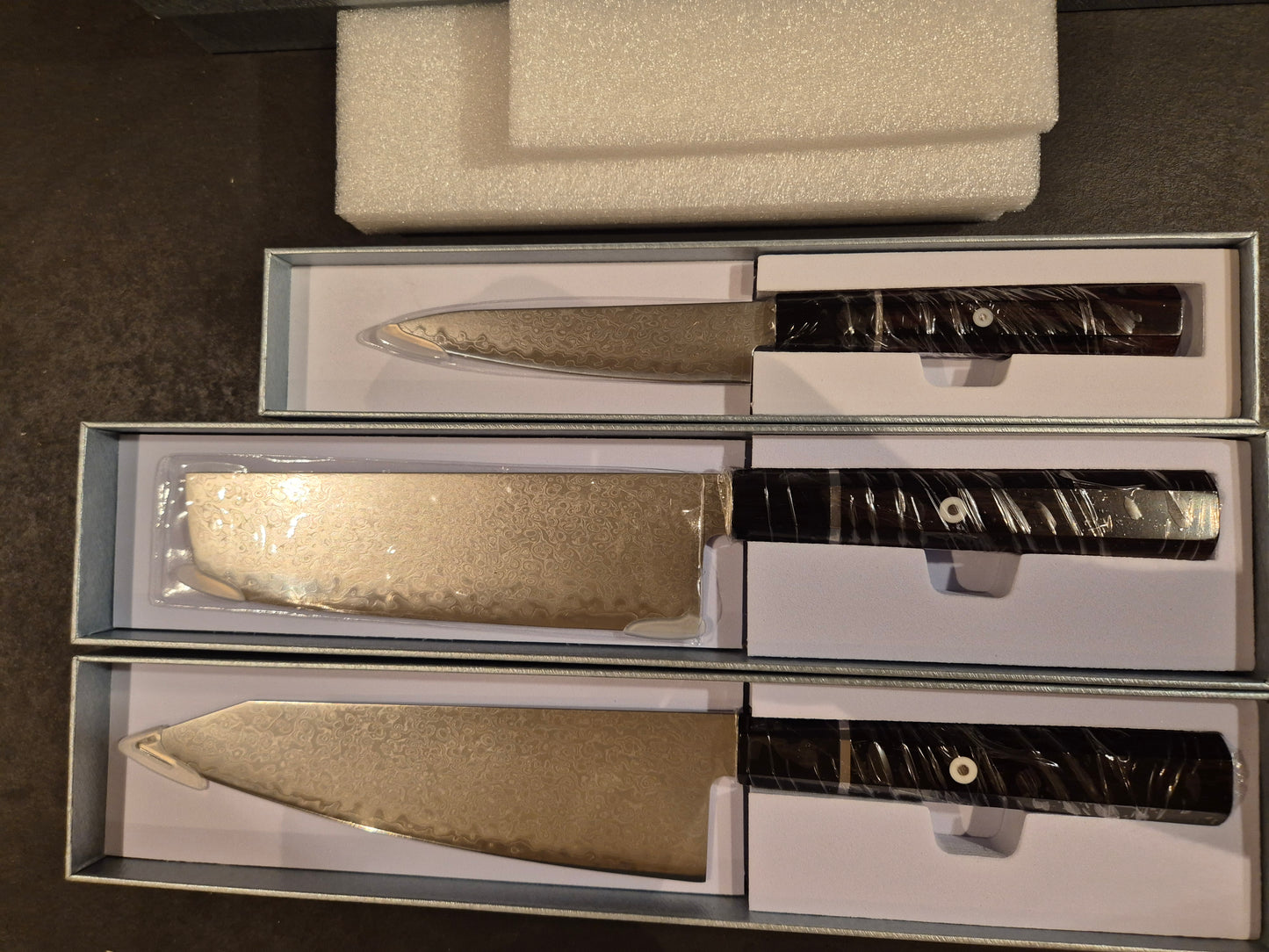 3 sett med japanske kokkekniver.
